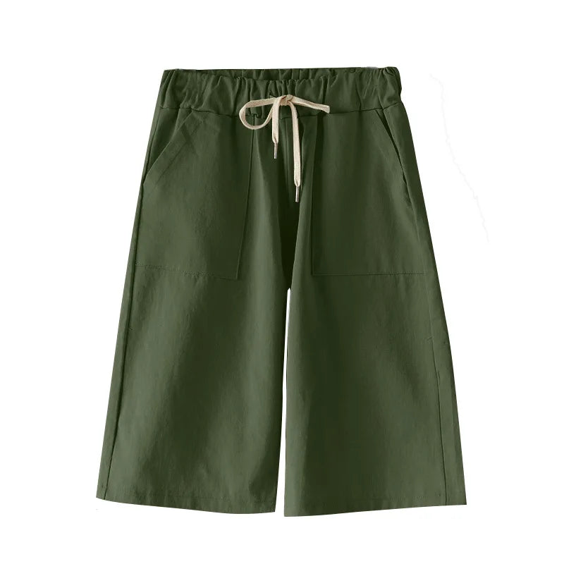 Summer Bermuda Shorts Cotton Wide-Legged